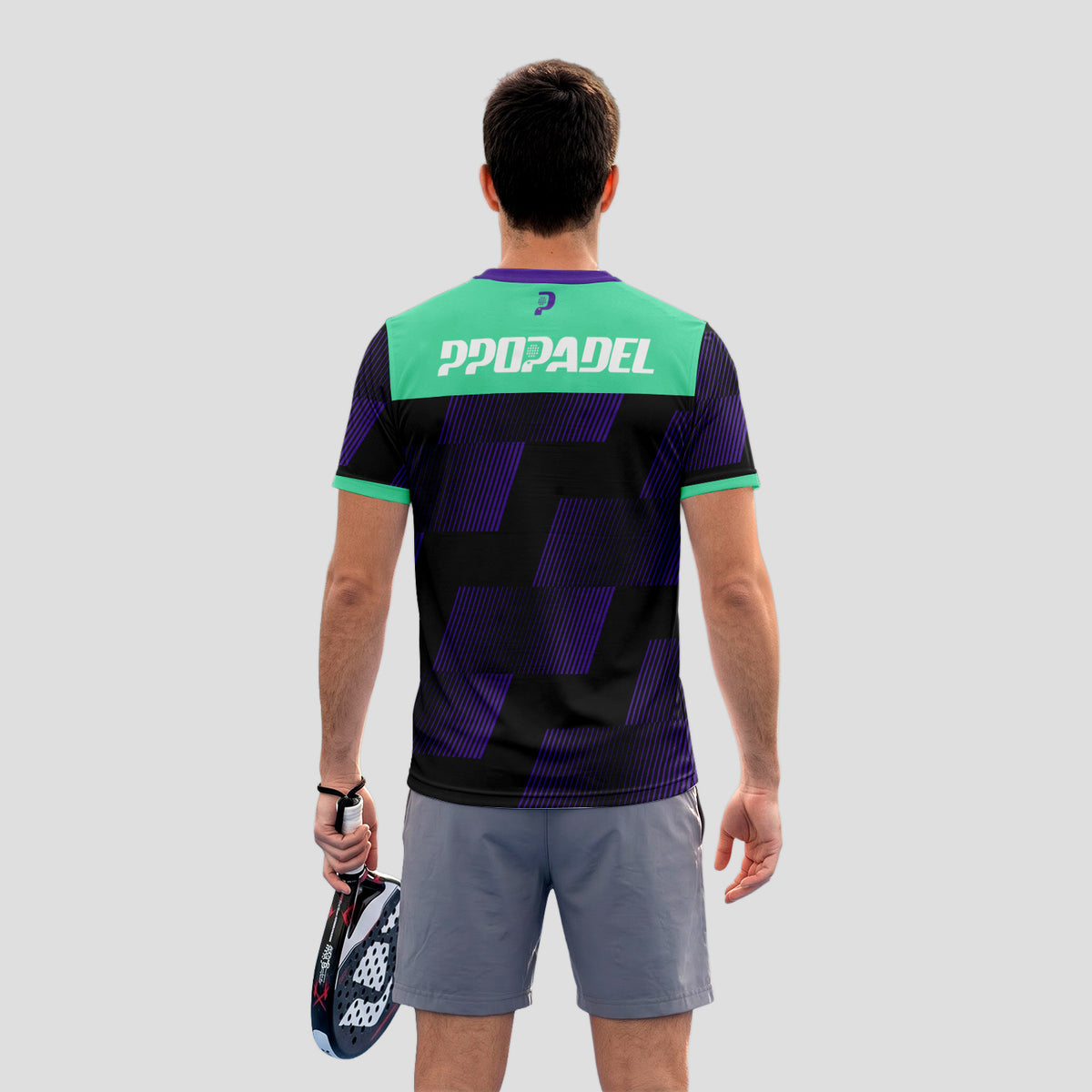 Morado y Verde Menta Geométrico – Camiseta de Pádel