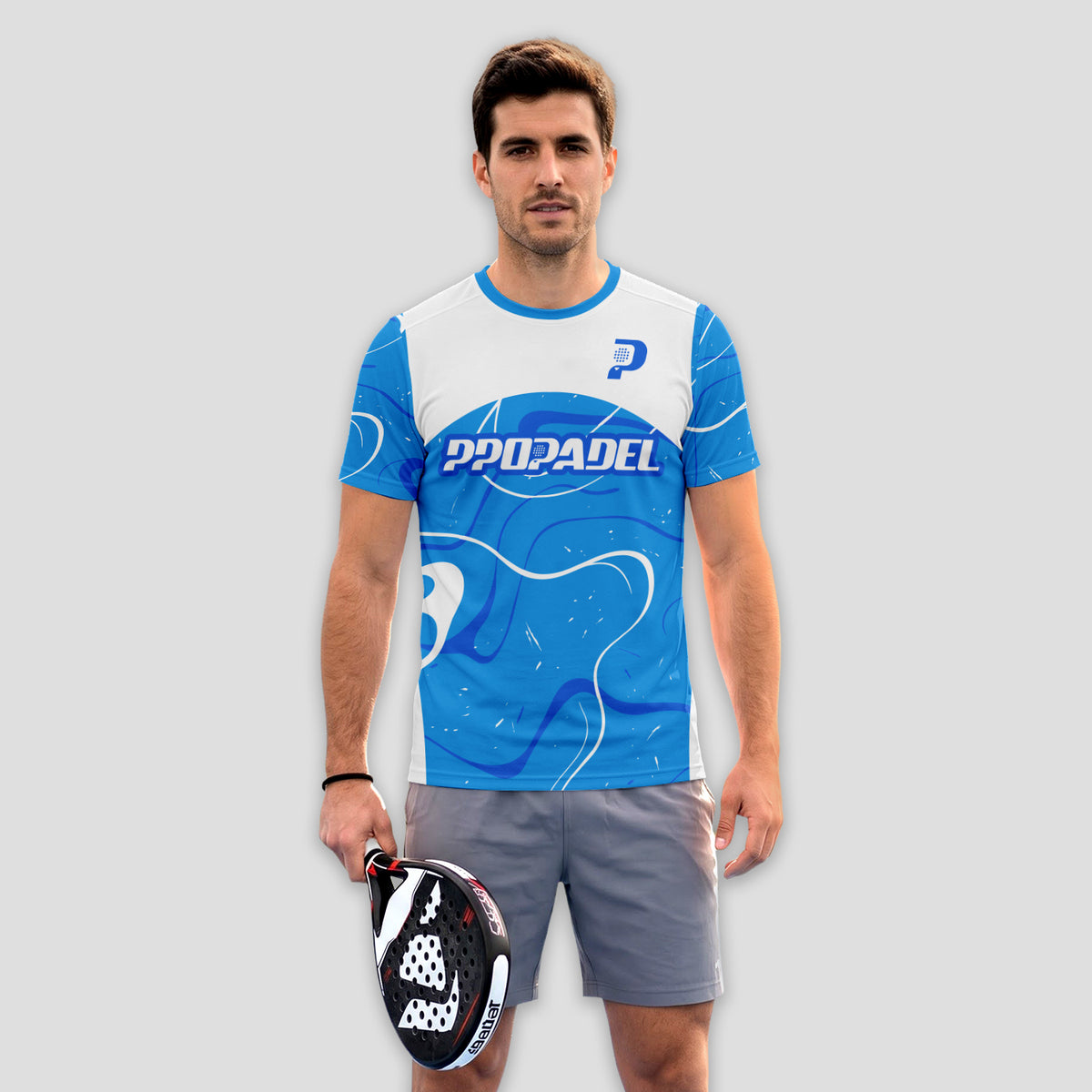 White And Blue With Abstract Print Padel T-Shirt