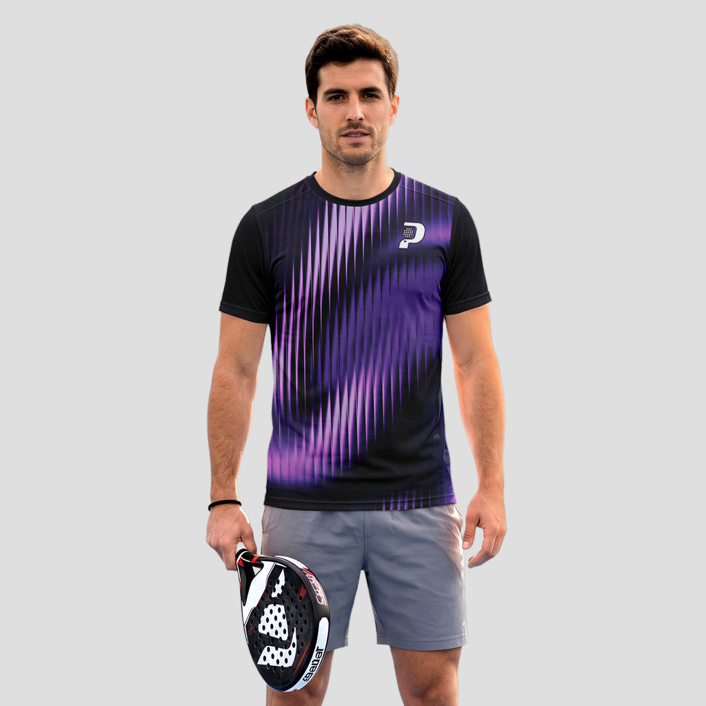 Diseño de Onda Sonora Violeta Negro Moderno Camiseta de Pádel