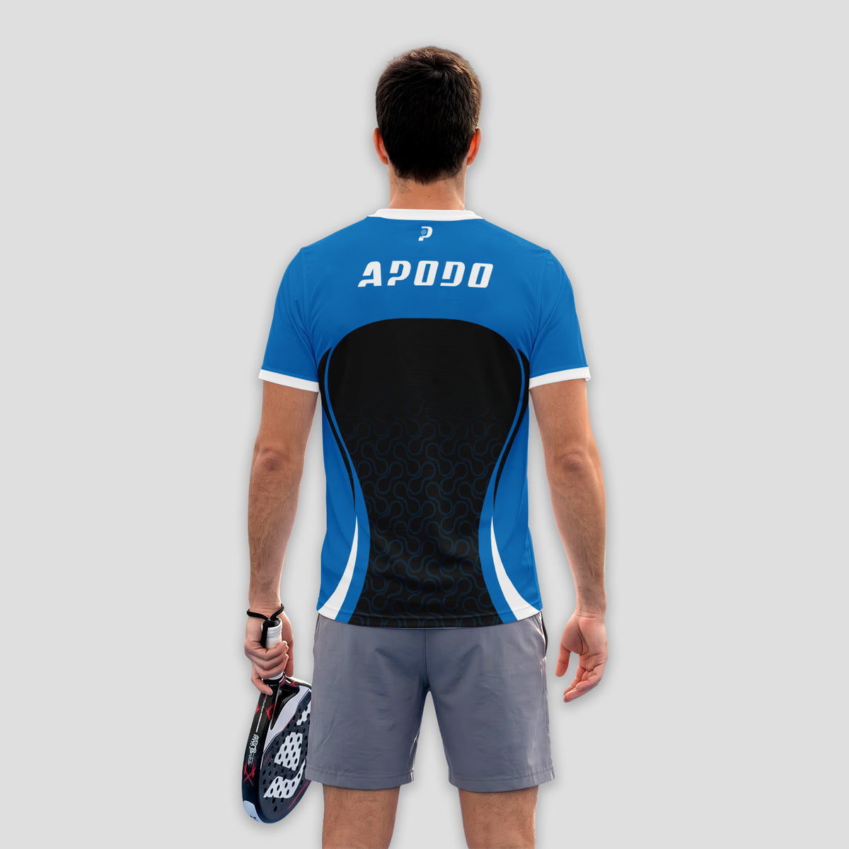 Blue Black With Geometric Print Padel T-Shirt