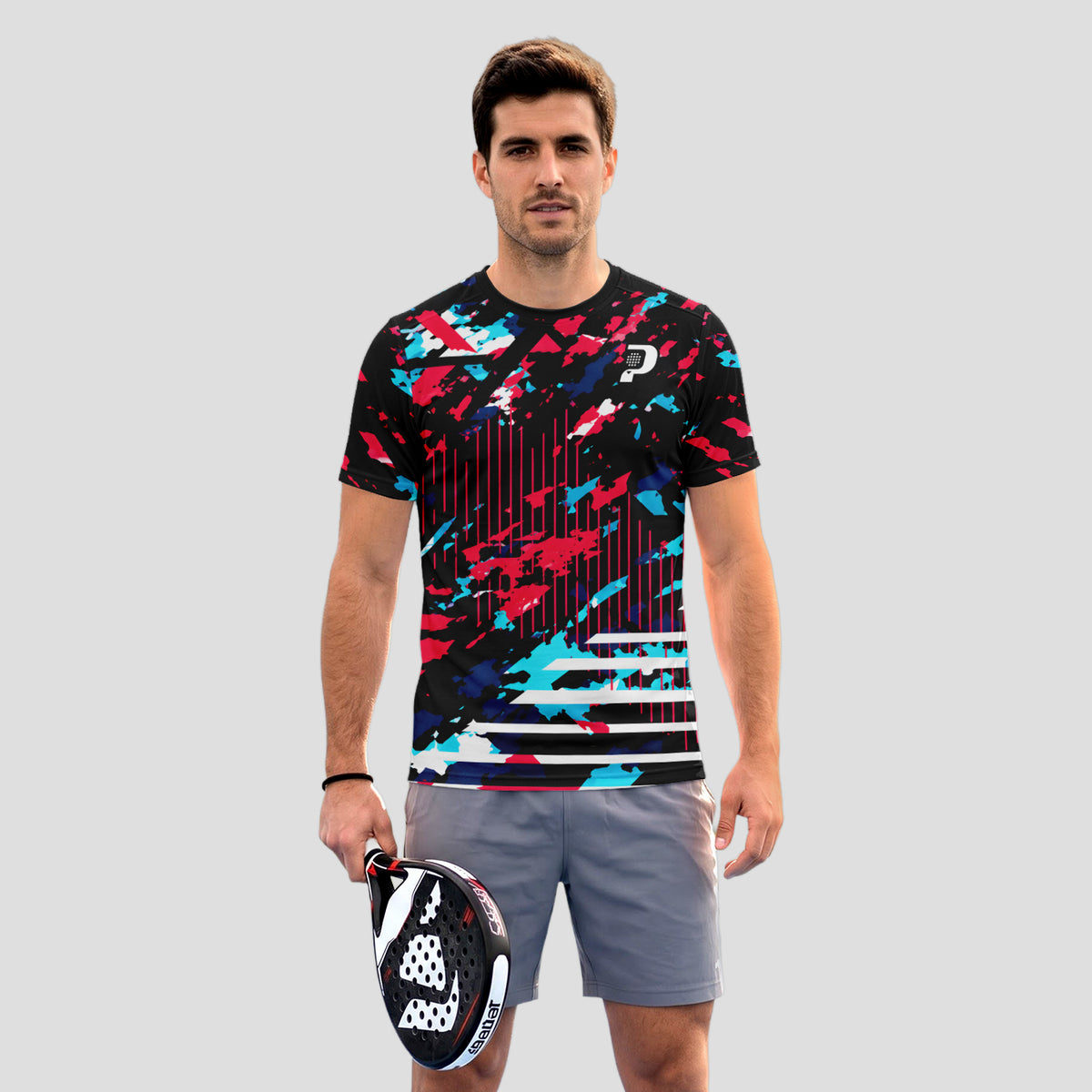 Patrón Camuflaje Salpicaduras Rosa Azul Negro Camiseta De Pádel