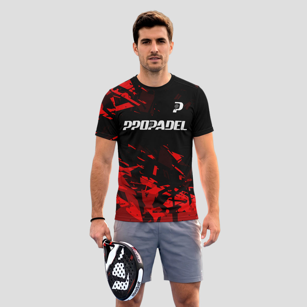 Black Red Abstract Fragments – Padel T-shirt