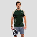 Verde Oscuro Con Ribetes Beige Y Logotipo Camiseta De Pádel