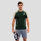Verde Oscuro Con Ribetes Beige Y Logotipo Camiseta De Pádel