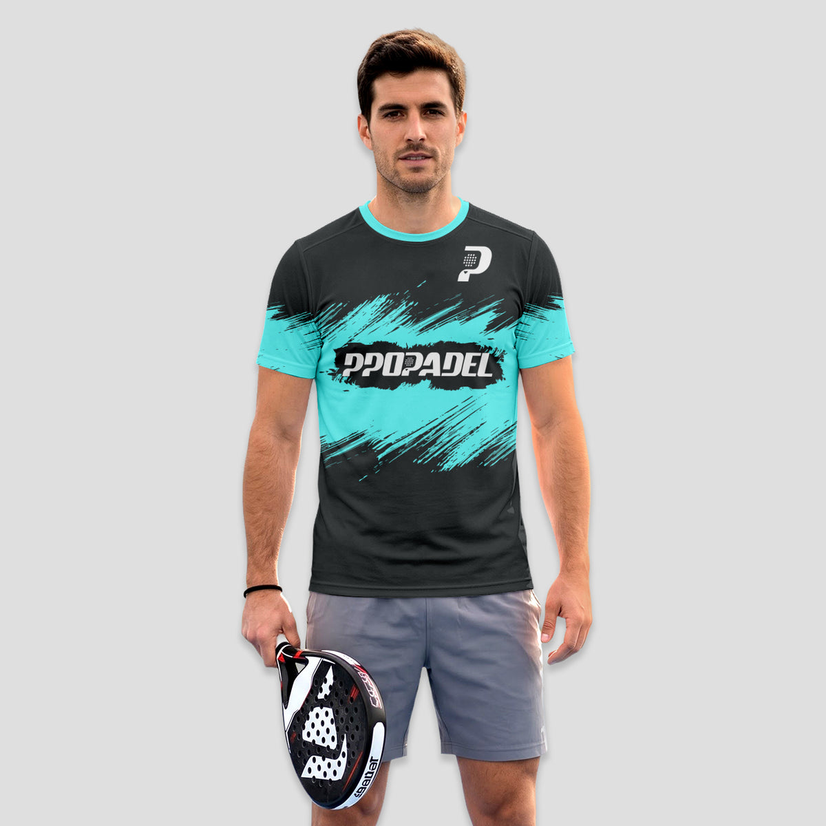 Diseño Dinámico Turquesa y Negro – Camiseta de Pádel
