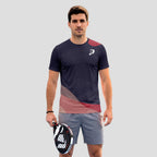 Fine Curved Lines Pattern Pink Red Black Padel T-Shirt