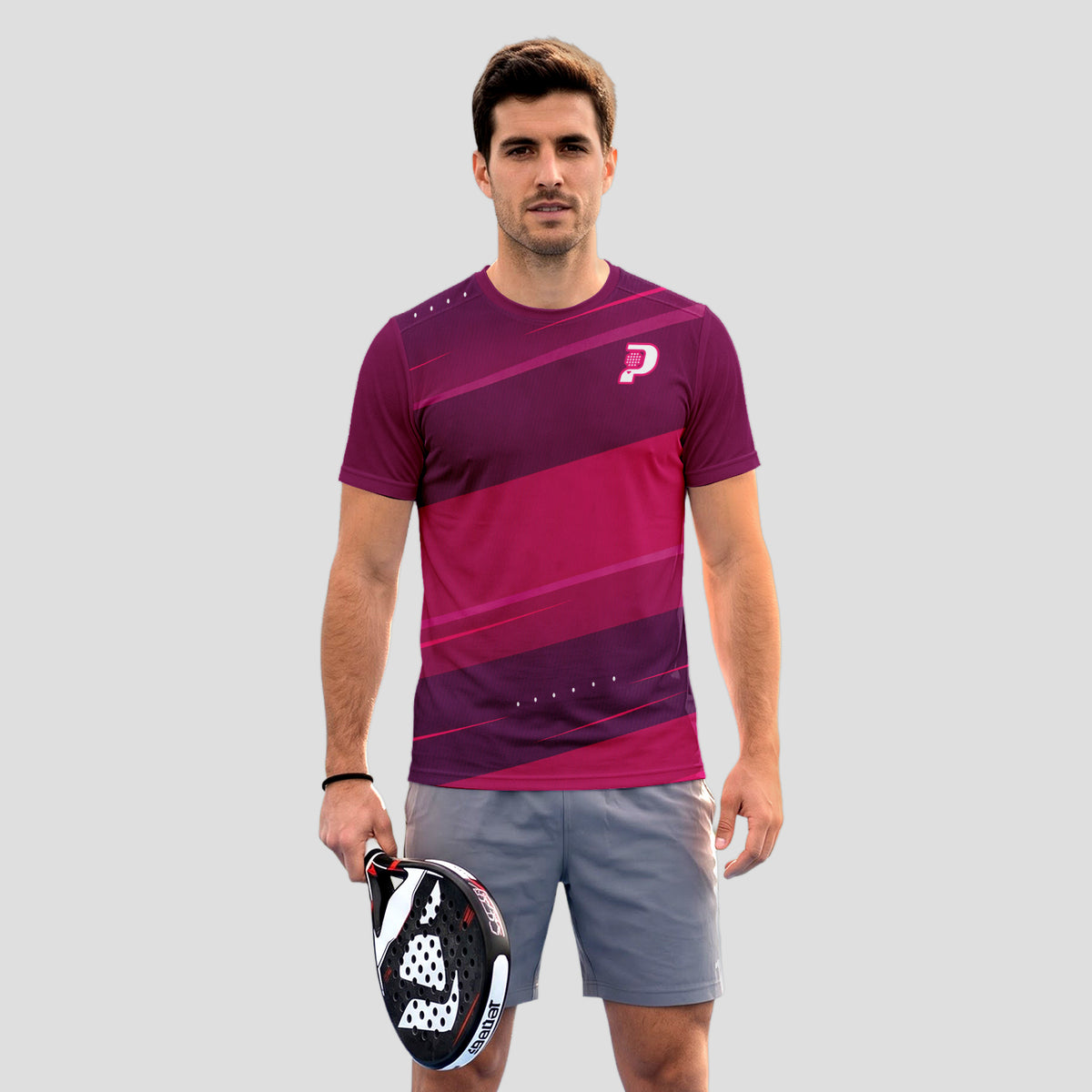 Patrón De Bloques Diagonales Magenta Violeta Camiseta De Pádel