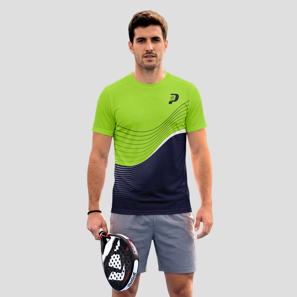 Lime Green Black Fine Wave Pattern Padel T-Shirt