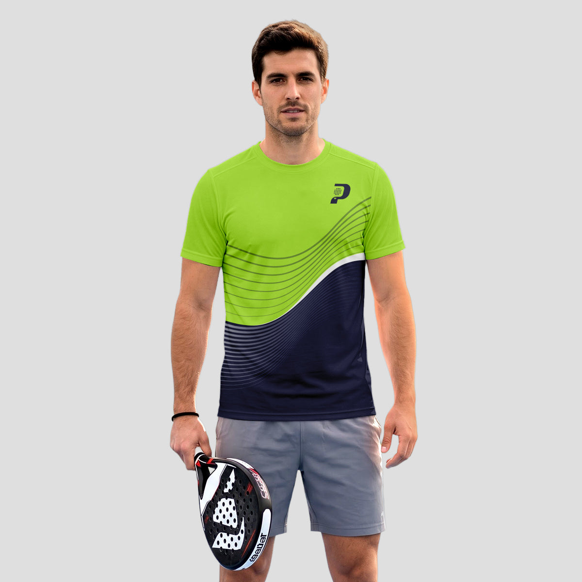 Patrón De Ondas Finas Verde Lima Negro Camiseta De Pádel