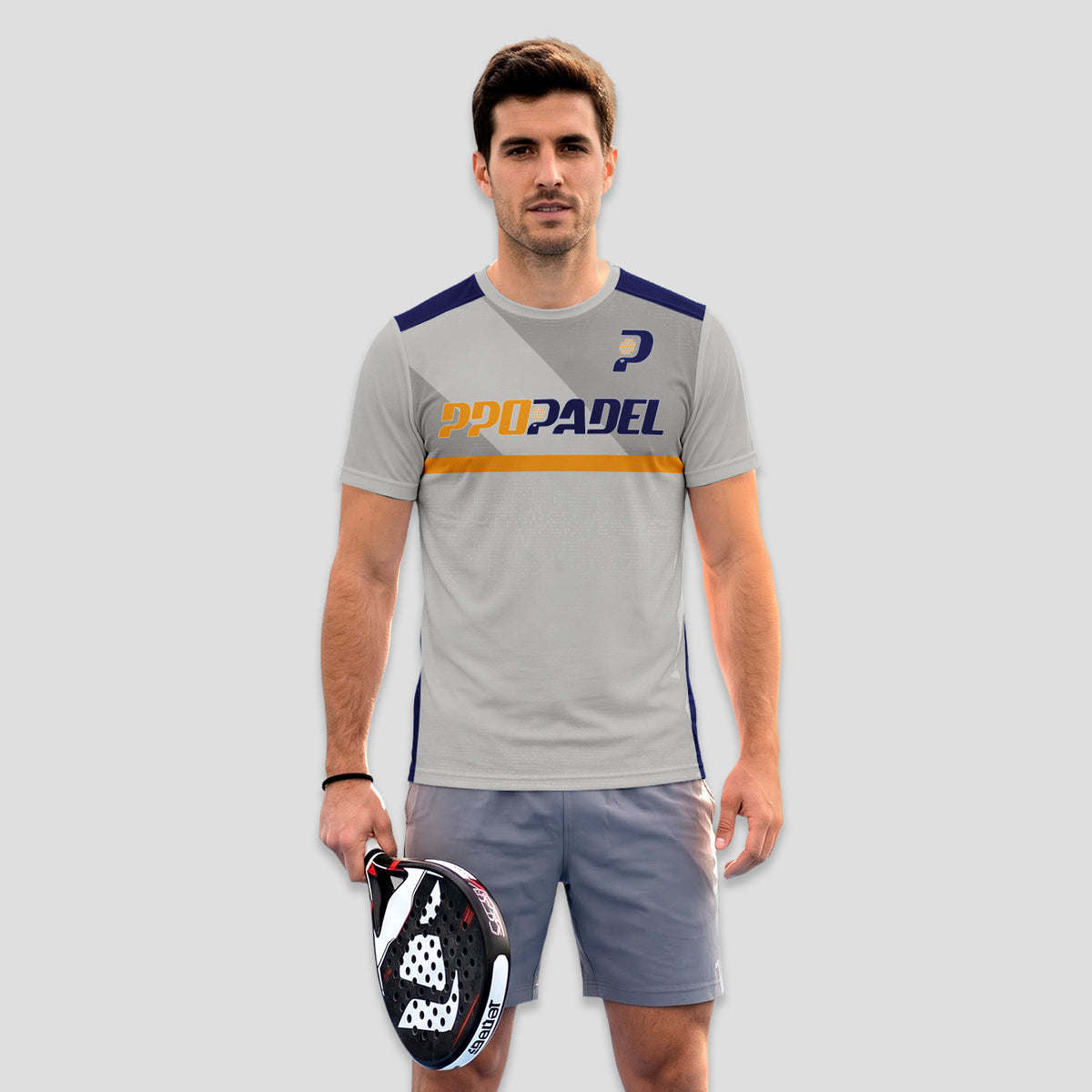 Estilo Deportivo Gris y Naranja – Camiseta de Pádel
