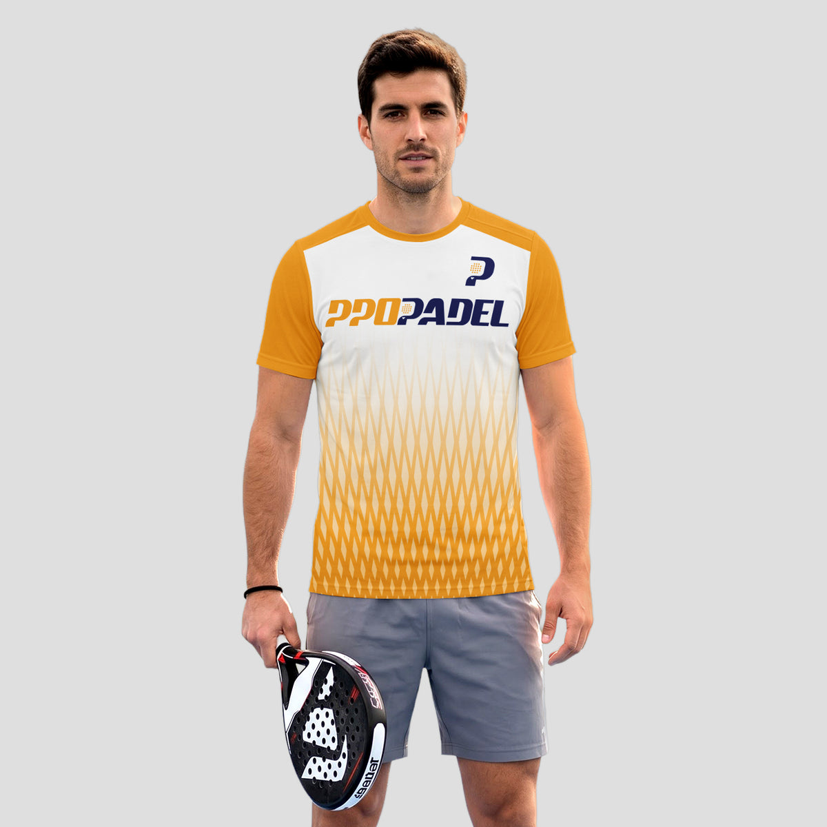 Patrón de Red Hexagonal Amarillo Blanco Destacado Camiseta de Pádel