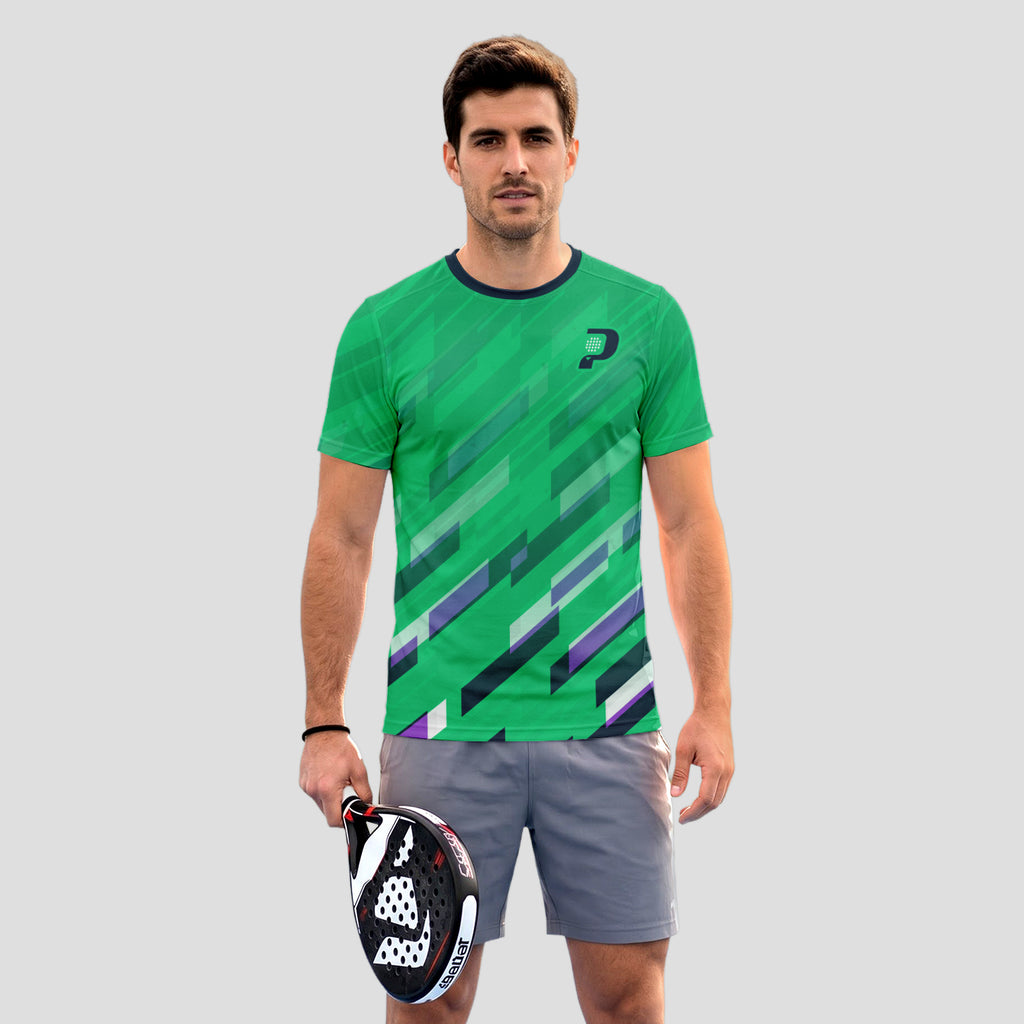 Verde Con Líneas Diagonales Multicolores Camiseta De Pádel