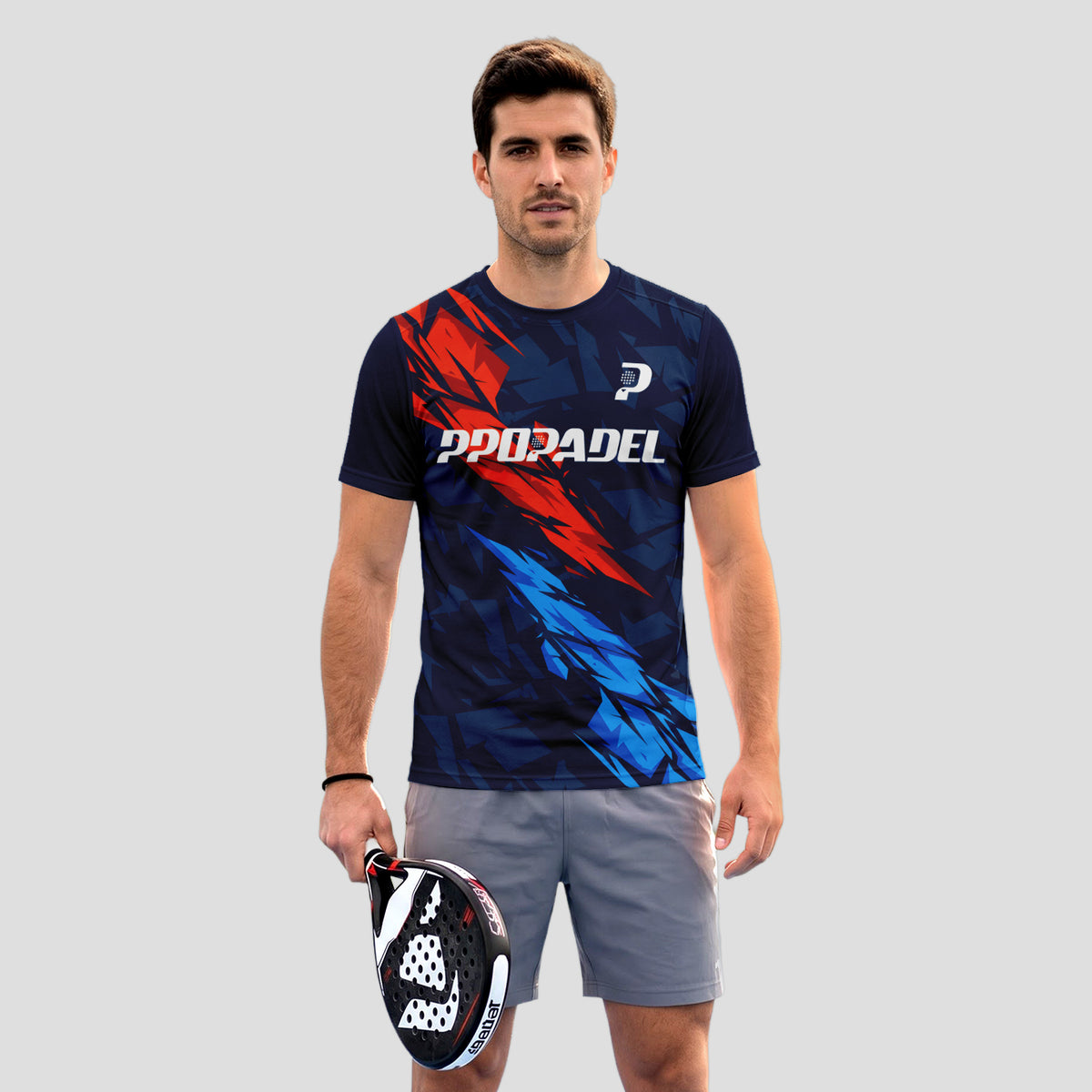 Diseño Fuego Rojo y Azul Marino – Camiseta de Pádel