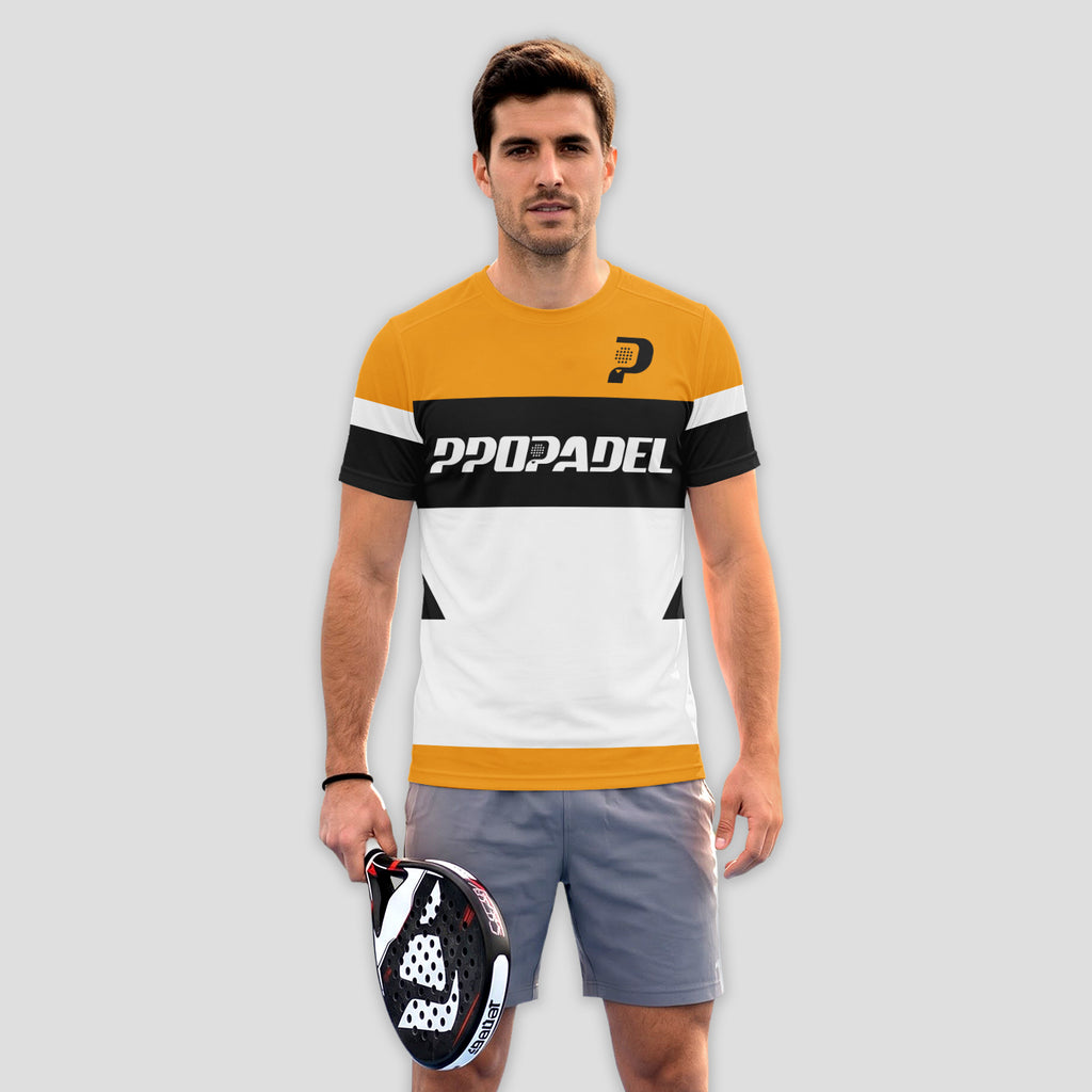Diseño de Bloques de Color Amarillo Negro Blanco Camiseta de Pádel