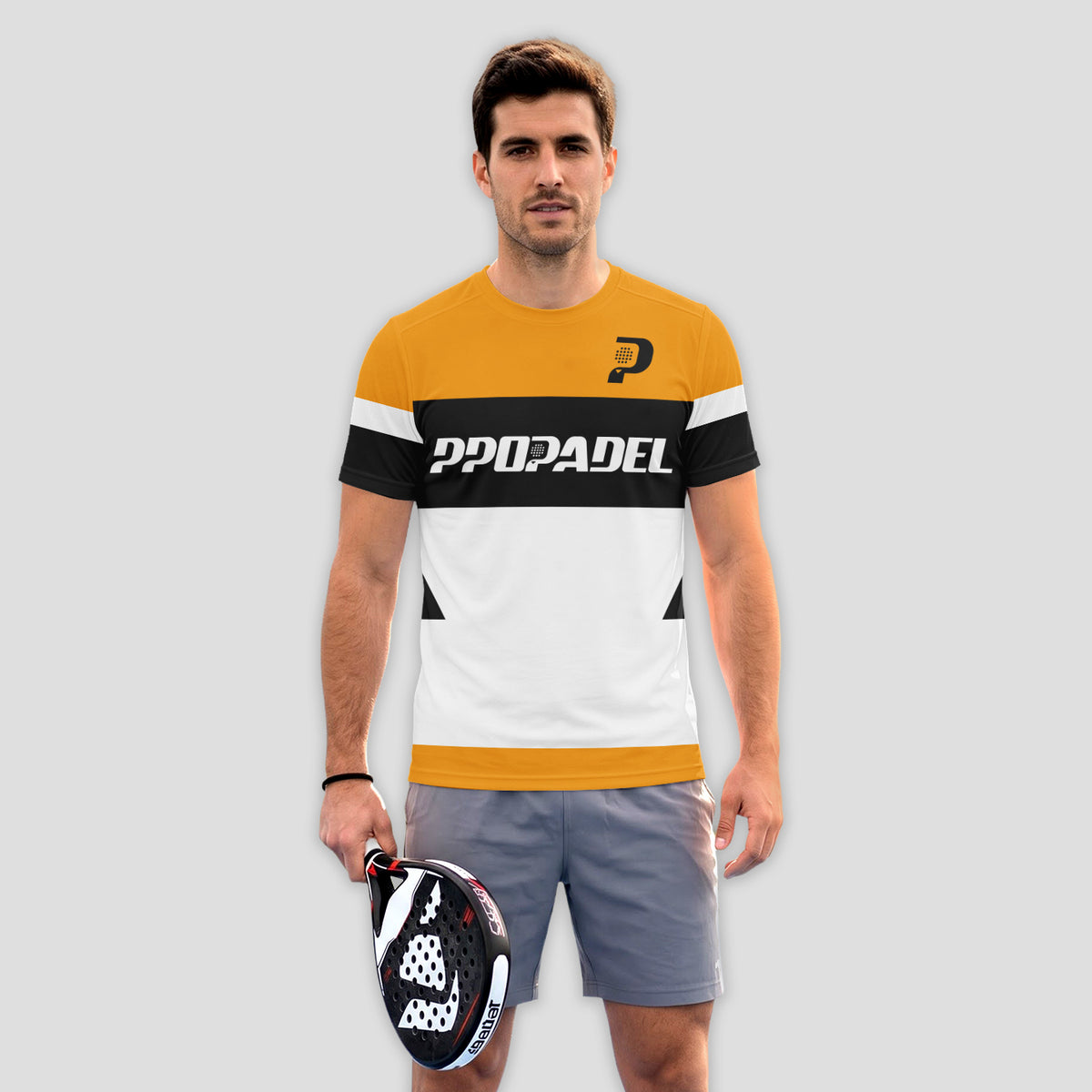 Diseño de Bloques de Color Amarillo Negro Blanco Camiseta de Pádel
