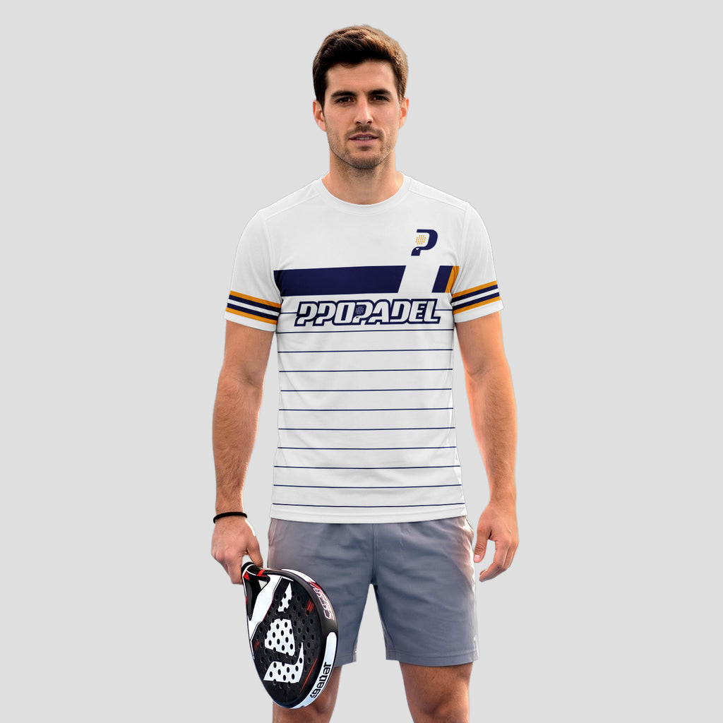Diseño de Bloque Azul Marino Naranja Moderno Camiseta de Pádel