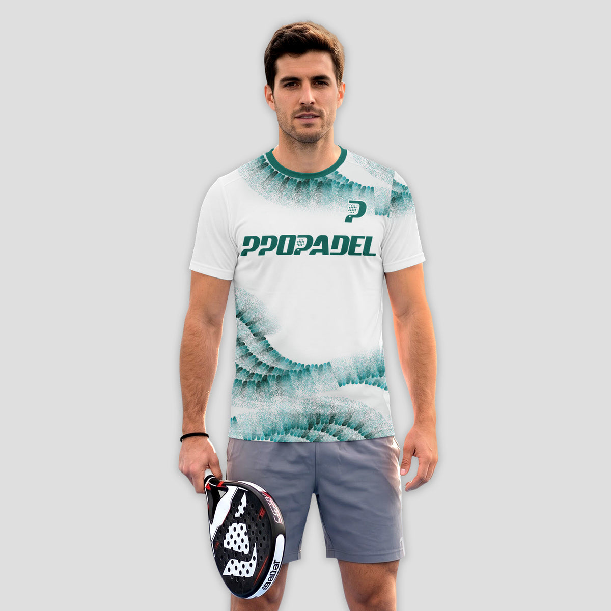 Patrón de Escamas Verde Verde Blanco Destacado Camiseta de Pádel