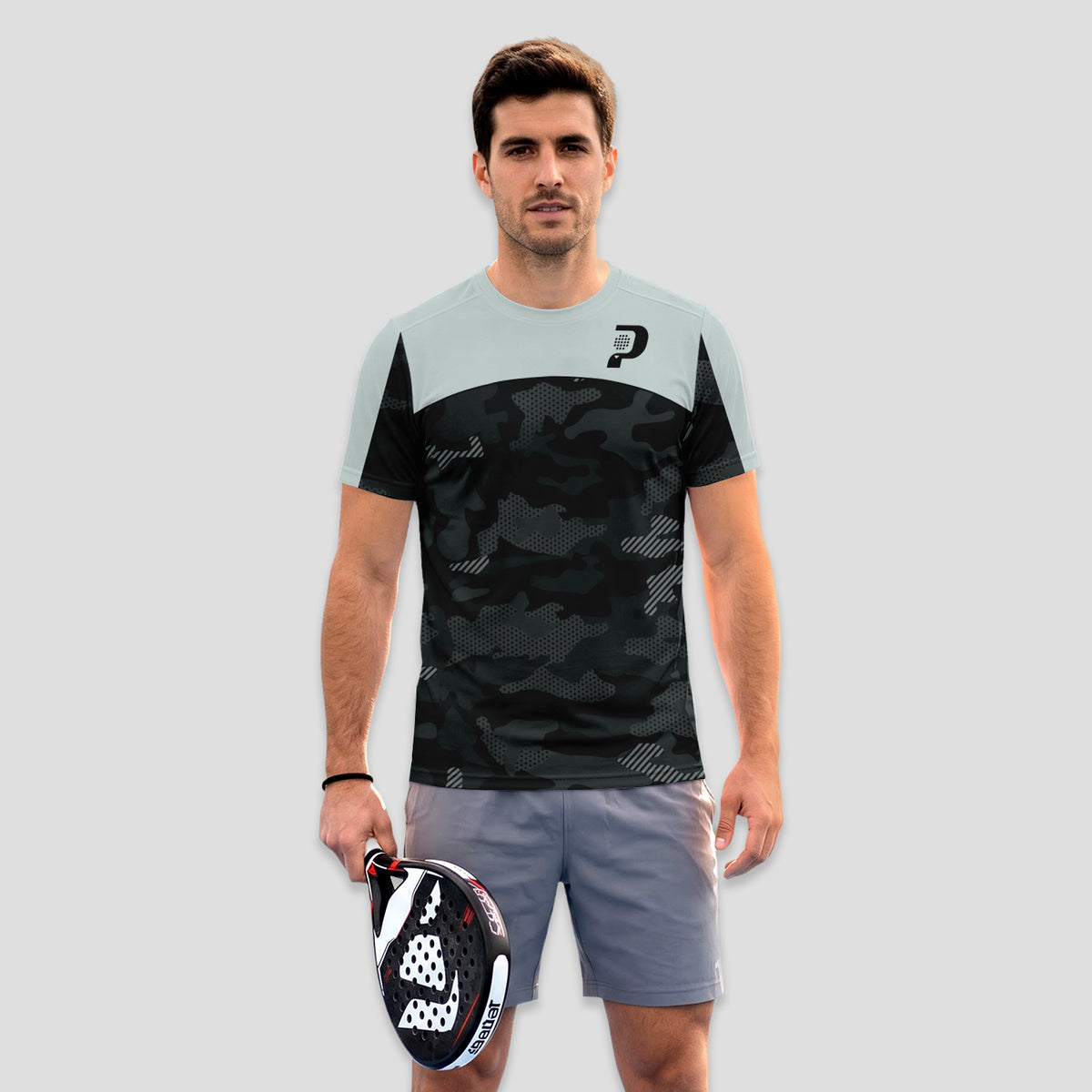 Black and Greyish White Camouflage – Padel T-Shirt