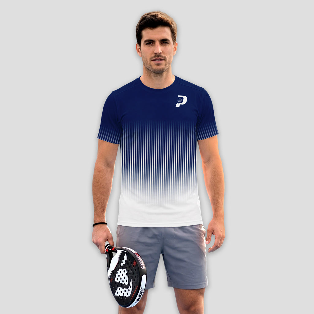Navy Blue Padel T-Shirt With Vertical Line Gradient