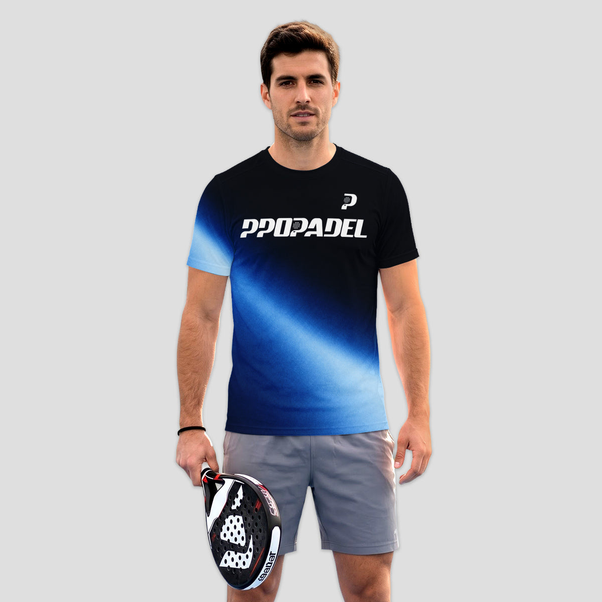 Patrón de Destellos Degradados Azul Negro Destacado Camiseta de Pádel