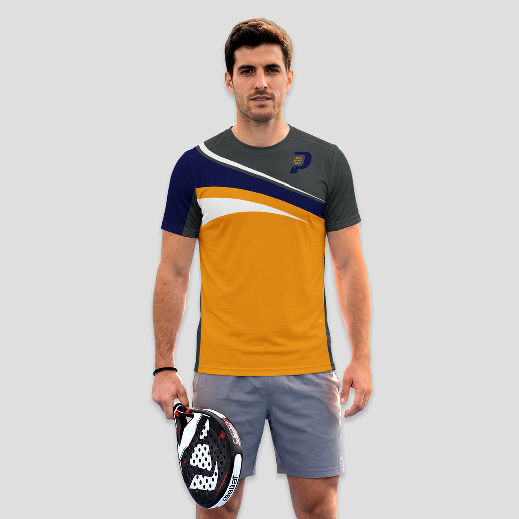 Estilo Deportivo Tricolor Naranja Gris – Camiseta de Pádel