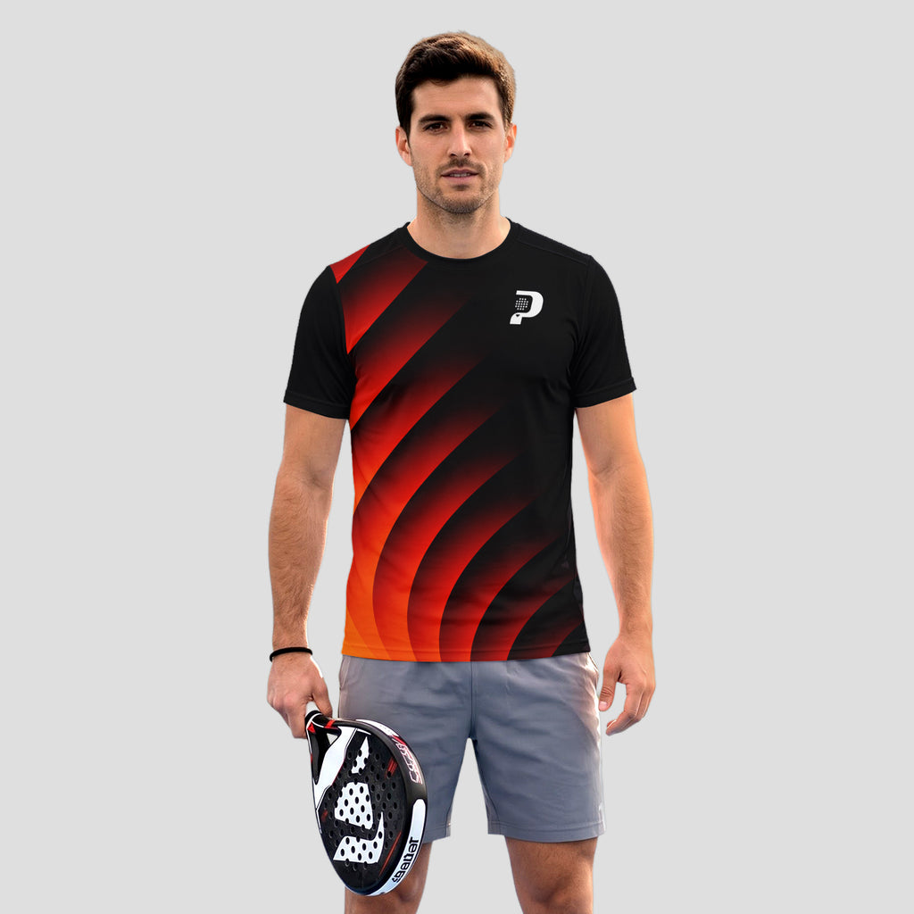 Diseño de Ondas Rojo Naranja Destacado Camiseta de Pádel