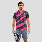 Rosa Fucsia y Negro Geométrico – Camiseta de Pádel