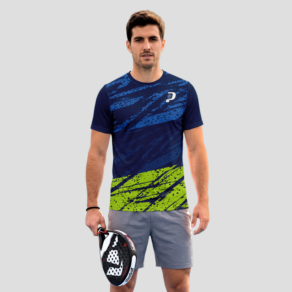 Diseño Graffiti Abstracto Azul Verde Lima Moderno Camiseta de Pádel