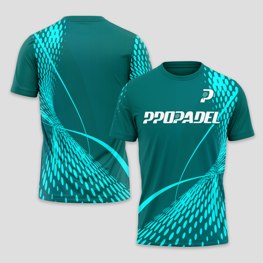 Green Turquoise Halftone Print – Padel T-Shirt