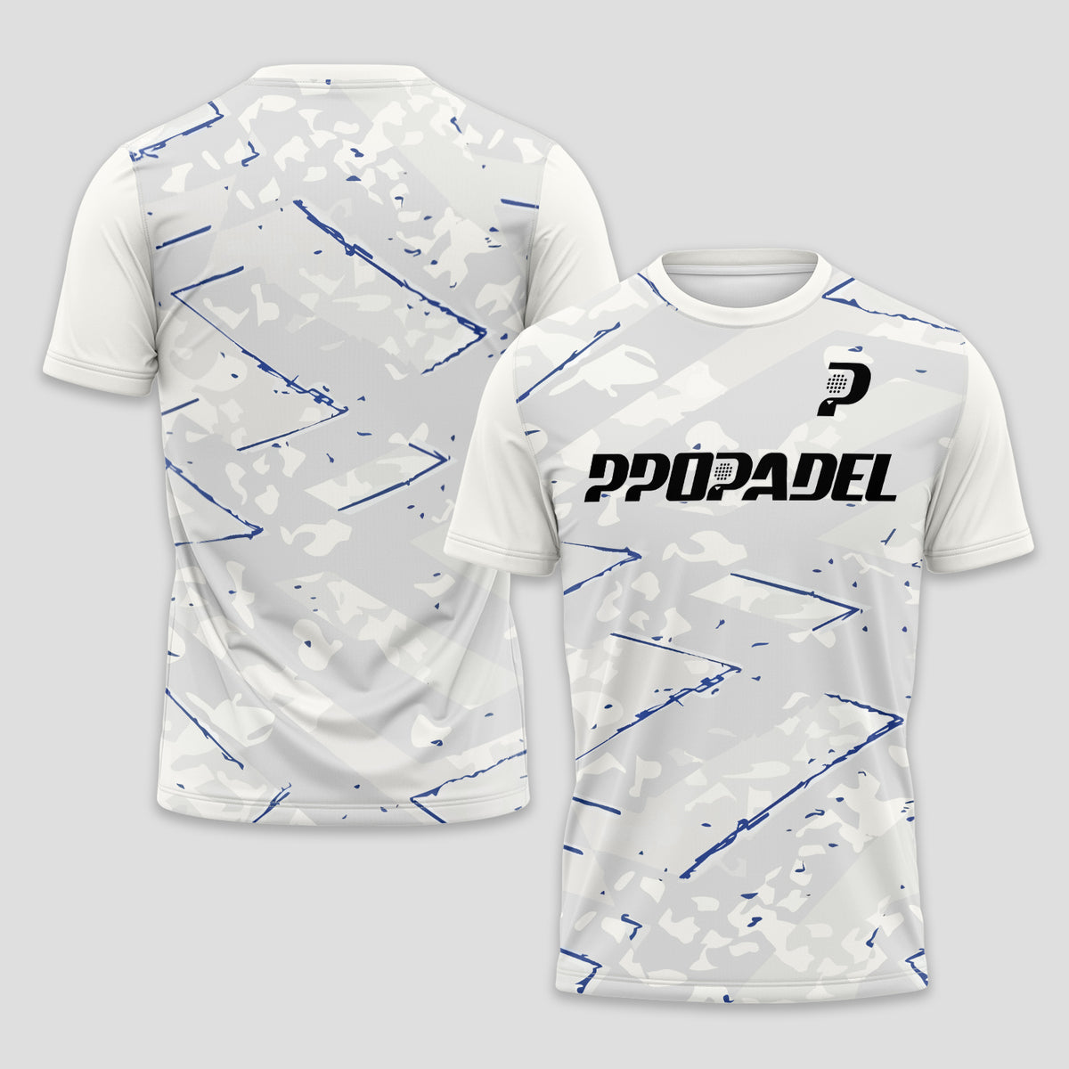 White Blue Geometric Lines – Padel T-Shirt