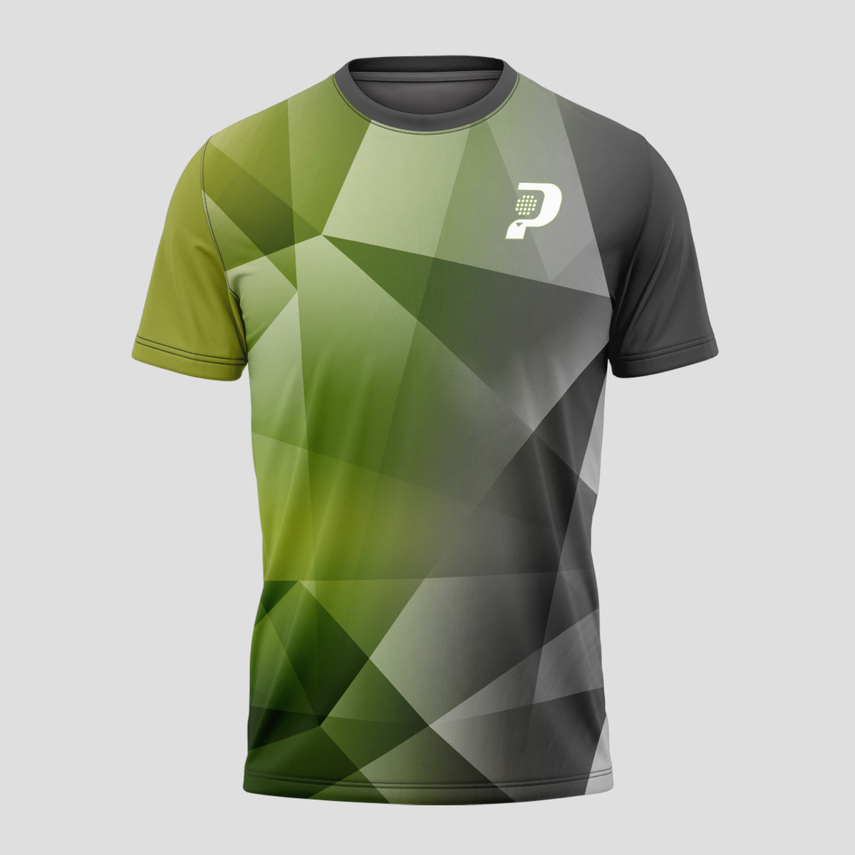 Patrón de Polígonos Verde Musgo Gris Camiseta de Pádel